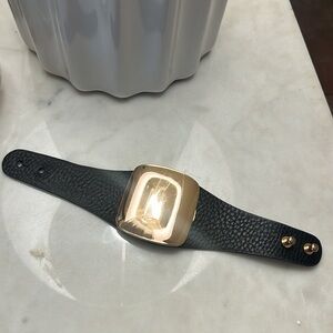 Gold accent and Black vegan leather Bracelet